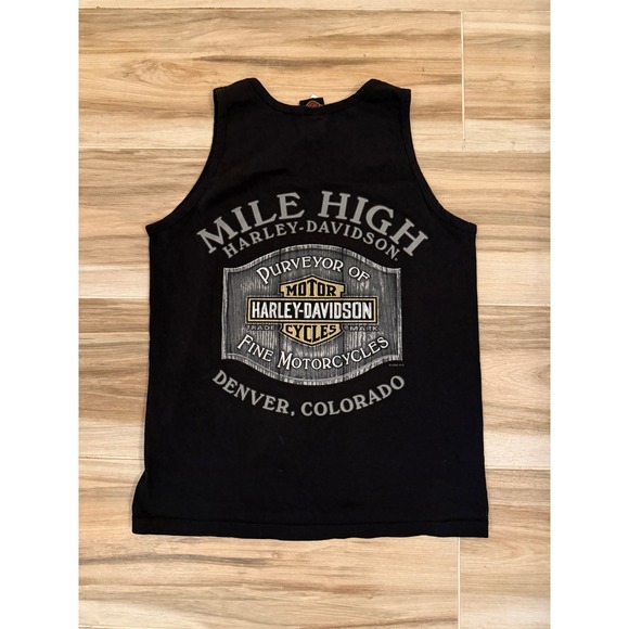 Harley-Davidson Tank Top Mens Medium Black Denver Colorado Mile High Graphic - Picture 2 of 7